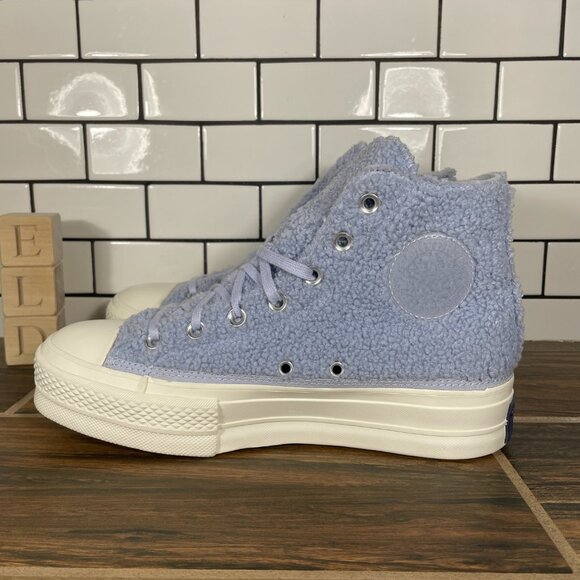 Converse CTAS Lift Hi Womens 8.5 Shoes Ghost Steel Egret Sherpa Platform Sneaker - Picture 1 of 12
